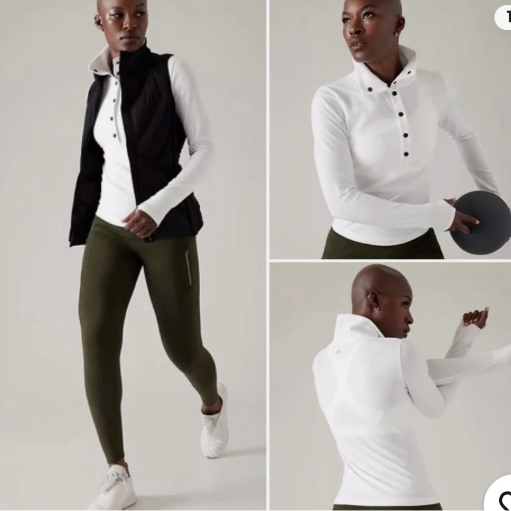 Athleta White Button Down Shirt with Black Details